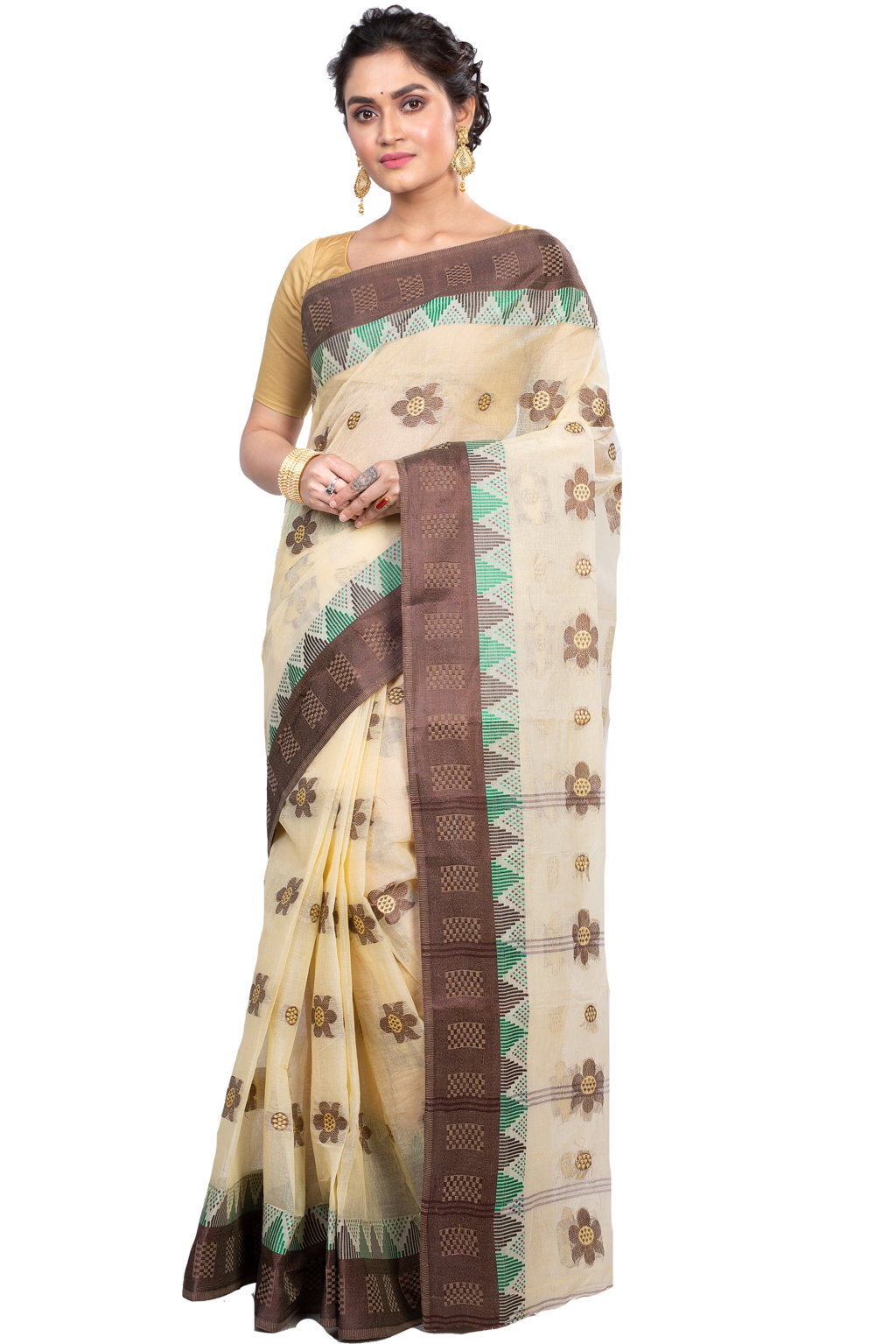 Brown Pure Cotton Palasful Tant Saree (895)